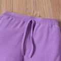 2pcs Toddler Girl Solid Color Drawstring Design Ribbed Tank Top and Elasticized Shorts Set Purple