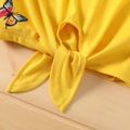 2pcs Kid Girl Butterfly Print Tie Knot Short-sleeve Tee and Letter Print Shorts Set Yellow image 4