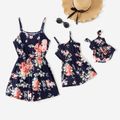 All Over Floral Print Blue Spaghetti Strap Romper Shorts for Mom and Me royalblue image 1