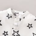 2pcs Toddler Boy Star Print Button Design Short-sleeve Shirt and Black Shorts Set White