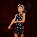 طفل فتاة الأزهار طباعة الرسن ثوب فضفاض للأطفال أسود