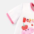 peppa pig menininha camiseta manga curta/vestido sem mangas/calça rosa com estampa de cereja Branco