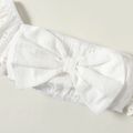 2pcs Baby Girl 100% Cotton Plaid Skirt and Ruffle-sleeve Bowknot Crop Top Set White image 4