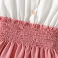 Kid Girl Button Design Smocked Splice Ruffled Flutter-sleeve Dress Pink image 4