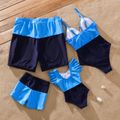 Family Matching Colorblock Spaghetti Strap One-Piece Swimsuit and Swim Trunks Shorts Blue