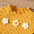 Baby Girl 3D Floral Design Solid Ribbed Lettuce Trim Short-sleeve Top Ginger-2