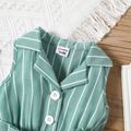 Baby Girl Striped Lapel Collar Button Up Belted Sleeveless Tank Romper greenwhite image 4
