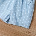 Baby Girl Striped Lapel Collar Button Up Belted Sleeveless Tank Romper BLUEWHITE