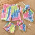 Family Matching Tie Dye V Neck Self-tie Hollow Out Spaghetti Strap One-Piece Swimsuit and Swim Trunks Shorts Multi-color image 1