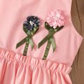 2pcs Kid Girl 3d Floral Embroidered Sleeveless Dress and Bag Set Pink