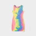 Tie Dye Round Neck Sleeveless Bodycon Dress for Mom and Me Electricblue