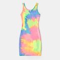 Tie Dye Round Neck Sleeveless Bodycon Dress for Mom and Me Electricblue image 2