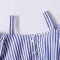 Kid Girl Stripe Button Design Cold Shoulder Short-sleeve Blouse Dark Blue/white