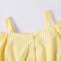 Kid Girl Stripe Button Design Cold Shoulder Short-sleeve Blouse Yellow image 3
