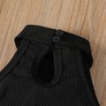 2pcs Toddler Girl Black Ribbed Halter Tee and Button Design Belted Skirt Set Black