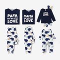 Family Matching Long-sleeve Letter and Elephant Print Pajamas Sets (Flame Resistant) Blue