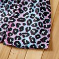 2pcs Kid Girl Figure Cartoon Print Short-sleeve White Tee and Gradient Color Bowknot Leopard Print Shorts Set Ombre