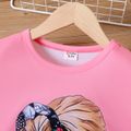 2pcs Kid Girl Figure Print Short-sleeve Pink Tee and Floral Print Elasticized Shorts Set Pink