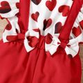 2pcs Baby Girl Red Love Heart Print Ruffle Sleeveless Splicing Jumpsuit with Headband Set Red