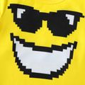 2pcs Kid Boy Emoji Print Short-sleeve Yellow Tee and Plaid Pocket Design Shorts Set Yellow