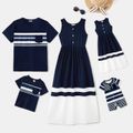 Family Matching Colorblock Button Front Sleeveless Maxi Dresses and Short-sleeve T-shirts Sets royalblue image 1