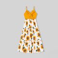 Family Matching Yellow Ruffle V Neck Spaghetti Strap Splicing Sunflowers Print Tiered Dresses and Short-sleeve T-shirts Sets Yellow image 2