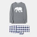 Family Matching Long-sleeve Elephant Print Plaid Pajamas Sets (Flame Resistant) Grey