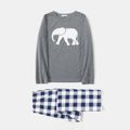 Family Matching Long-sleeve Elephant Print Plaid Pajamas Sets (Flame Resistant) Grey image 2