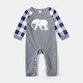 Family Matching Long-sleeve Elephant Print Plaid Pajamas Sets (Flame Resistant) Grey image 5