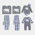 Family Matching Long-sleeve Elephant Print Plaid Pajamas Sets (Flame Resistant) Grey image 1