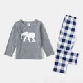 Family Matching Long-sleeve Elephant Print Plaid Pajamas Sets (Flame Resistant) Grey image 4