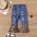 Toddler Girl Leopard Print Splice Ripped Denim Flared Jeans DENIMBLUE image 1