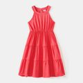 Solid Halter Neck Off Shoulder Tiered Dress for Mom and Me Watermelonred