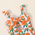 Baby Girl Flutter-sleeve Spaghetti Strap Floral Print Hollow-out One-Piece Swimsuit ColorBlock image 3