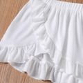 2pcs Toddler Girl Flounce One Shoulder White Tank Top and Ruffled Wrap Skirt Set White image 3