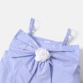 Blue Wind Toddler Girl Bow and Floral Decor Sleeveless Blue Cami Top and Solid Cropped Jeans Set Light Blue