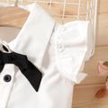 2pcs Baby Girl Bow Front Button Up Flutter-sleeve Top and Shorts Set BlackandWhite
