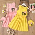 2pcs Kid Girl 3d Floral Embroidered Sleeveless Dress and Bag Set Pink