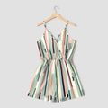 Family Matching Striped V Neck Spaghetti Strap Romper for Mom and Me PinkGreen image 2