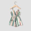 Family Matching Striped V Neck Spaghetti Strap Romper for Mom and Me PinkGreen image 5