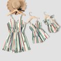 Family Matching Striped V Neck Spaghetti Strap Romper for Mom and Me PinkGreen image 1