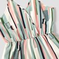 Family Matching Striped V Neck Spaghetti Strap Romper for Mom and Me PinkGreen image 3