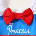 Baby Girl Princess Letter Print Ruffle Spaghetti Strap Colorblock Bowknot One-Piece Swimsuit Dark Blue