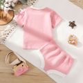 2pcs Baby Girl Pink Hollow Out Knitted Short-sleeve Top and Shorts Set Pink