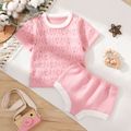 2pcs Baby Girl Pink Hollow Out Knitted Short-sleeve Top and Shorts Set Pink