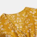 All Over Floral Print Yellow V Neck Ruffle-sleeve Belted Dress for Mom and Me Yellow