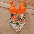 Family Matching Orange and All Over Tropical Plant Print Splicing Ruffle One-Piece Swimsuit and Swim Trunks Shorts Orange image 3