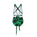 ملابس السباحة من قطعة واحدة بطباعة نبات الأمومة من الخلف متقاطعة بحزام متقاطع أخضر غامق