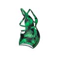 ملابس السباحة من قطعة واحدة بطباعة نبات الأمومة من الخلف متقاطعة بحزام متقاطع أخضر غامق