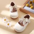 Toddler Lace Bow Decor Flat Mary Jane Shoes Beige